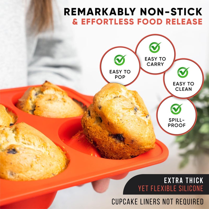 BAKE BOSS Silicone Jumbo Muffin Pan 6 Cupâ€“Non-Stick Cupcake Pans for Baking, Heavy-Duty Large Silicone Muffin Pans for Baking, BPA-Free, Easy-Release, Oven & Dishwasher Safe - Image 4
